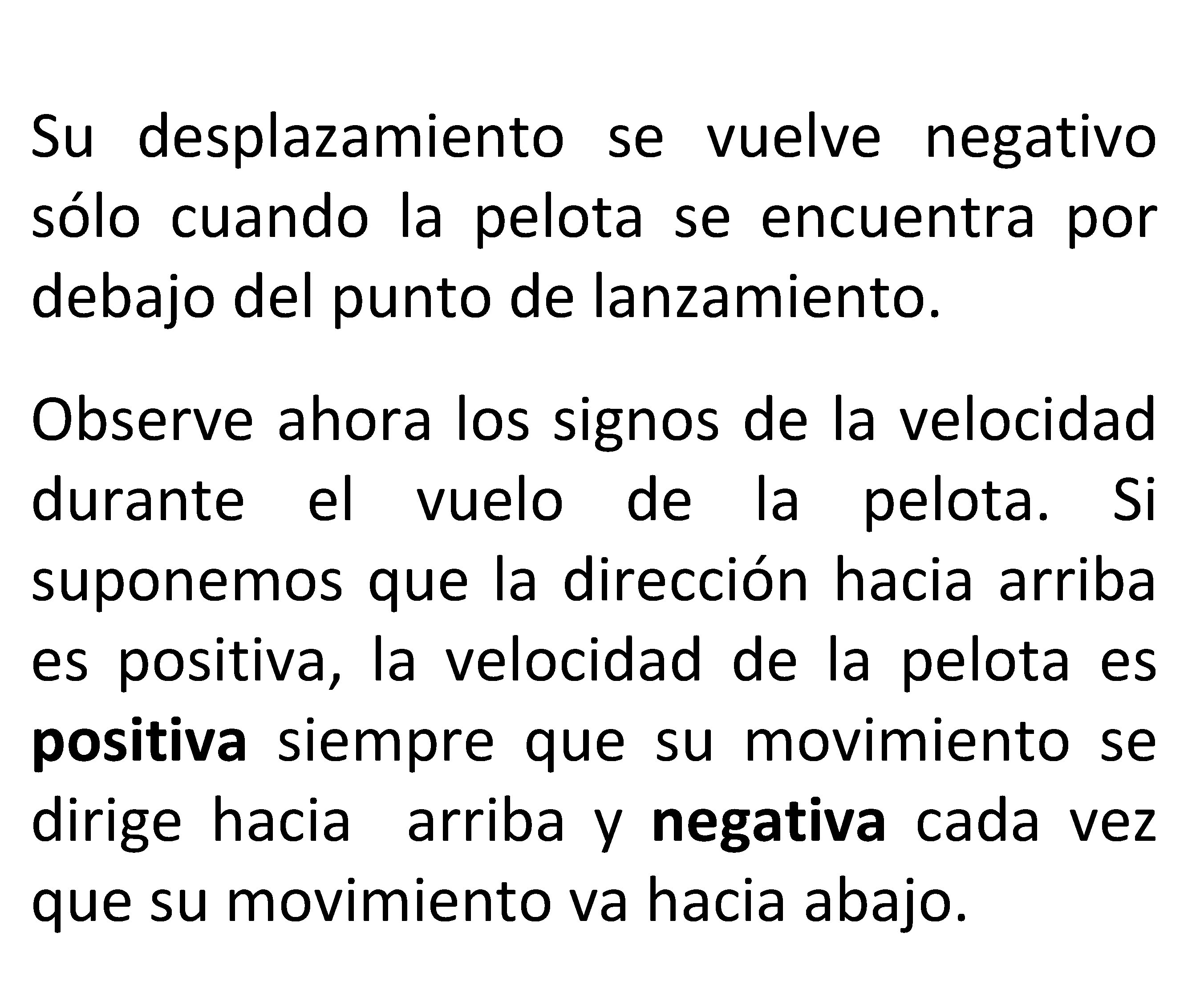 Su desplazamiento se vuelve negativo sólo cuando la pelota se encuentra por debajo del