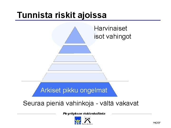 Tunnista riskit ajoissa Harvinaiset isot vahingot Arkiset pikku ongelmat Seuraa pieniä vahinkoja - vältä