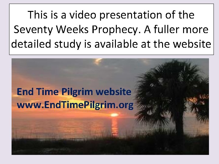 This is a video presentation of the Seventy Weeks Prophecy. A fuller more detailed