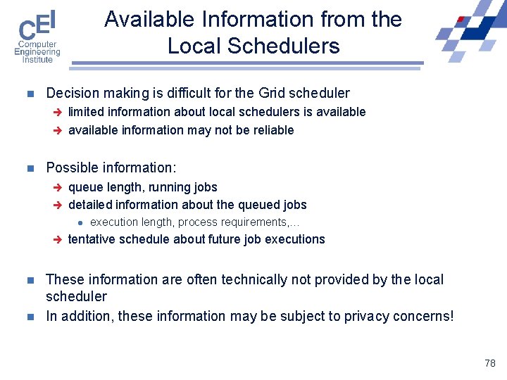 Available Information from the Local Schedulers n Decision making is difficult for the Grid