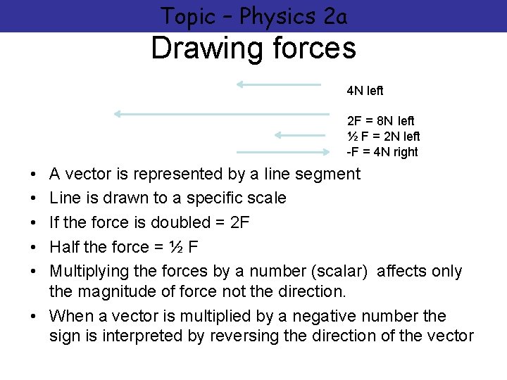 Topic – Physics 2 a Drawing forces 4 N left 2 F = 8