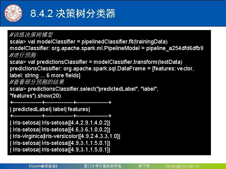 8. 4. 2 决策树分类器 //训练决策树模型 scala> val model. Classifier = pipelined. Classifier. fit(training. Data)