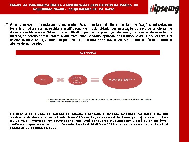 Tabela de Vencimento Básico e Gratificações para Carreira de Médico de Seguridade Social -