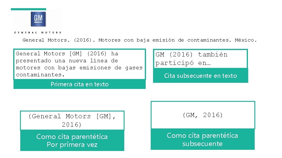 General Motors. (2016). Motores con baja emisión de contaminantes. México. General Motors [GM] (2016)