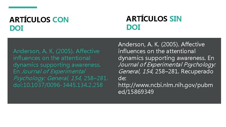 ARTÍCULOS CON DOI Anderson, A. K. (2005). Affective influences on the attentional dynamics supporting