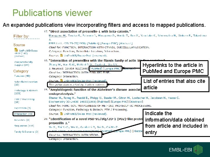 Publications viewer An expanded publications view incorporating filters and access to mapped publications. Hyperlinks