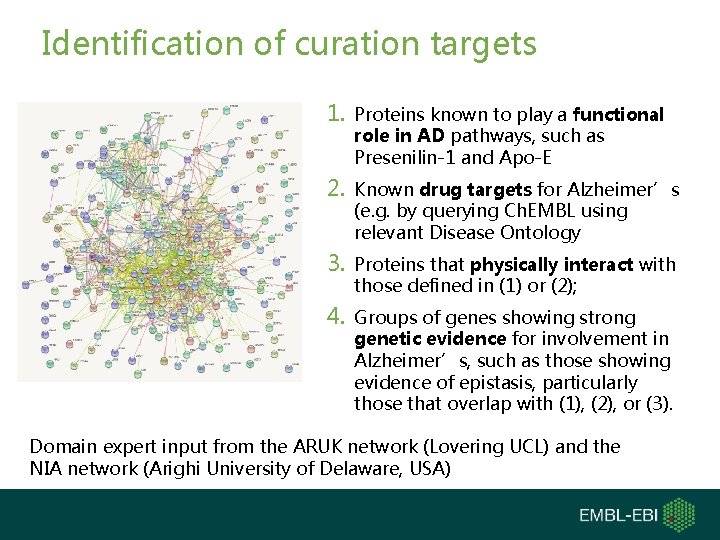 Identification of curation targets 1. Proteins known to play a functional role in AD