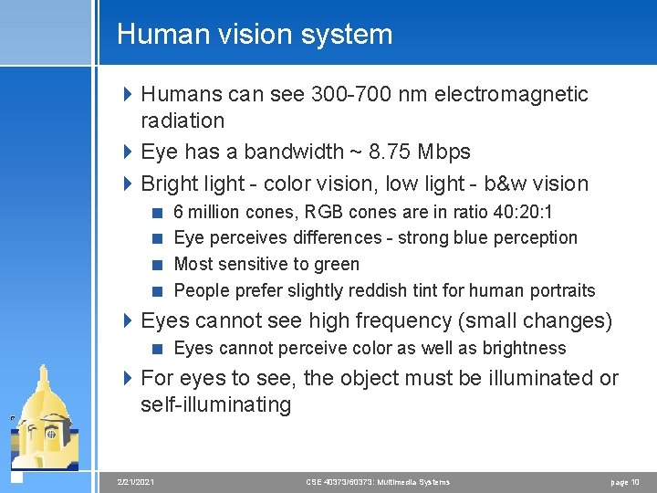 Human vision system 4 Humans can see 300 -700 nm electromagnetic radiation 4 Eye