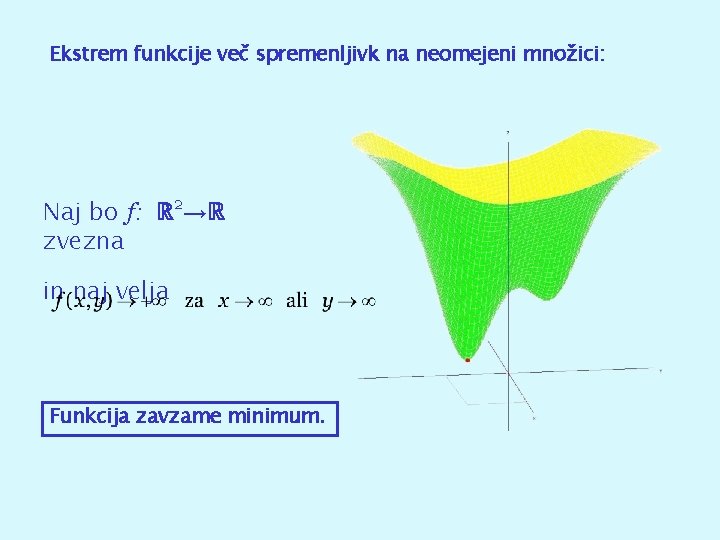 Ekstrem funkcije več spremenljivk na neomejeni množici: Naj bo f: ℝ 2→ℝ zvezna in