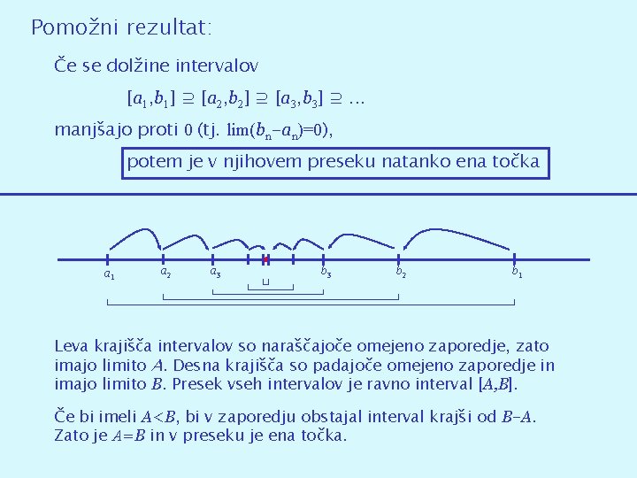 Pomožni rezultat: Če se dolžine intervalov [a 1, b 1] ⊇ [a 2, b