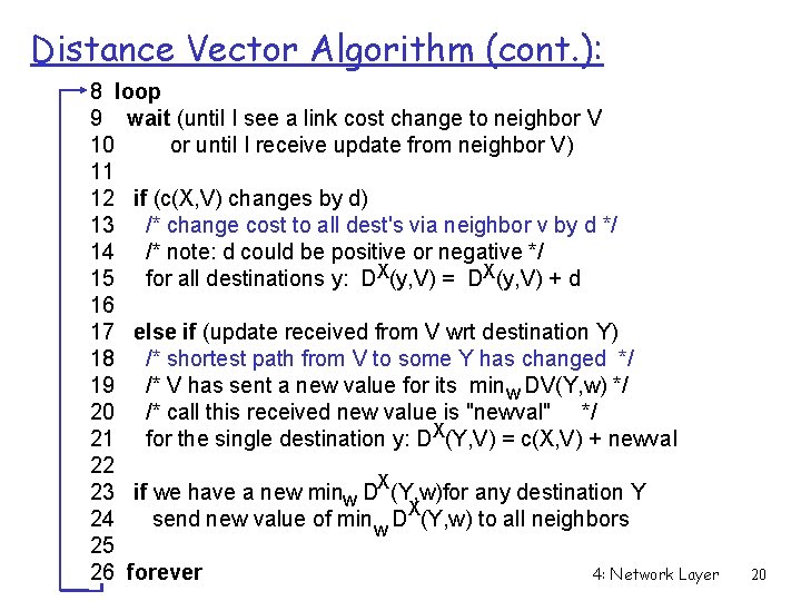 Distance Vector Algorithm (cont. ): 8 loop 9 wait (until I see a link Distance Vector Algorithm (cont. ): 8 loop 9 wait (until I see a link