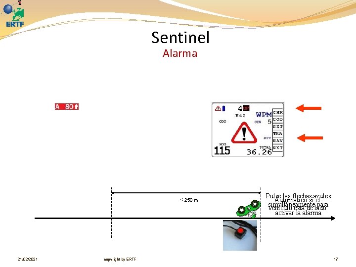 Sentinel Alarma ≤ 250 m 21/02/2021 copyright by ERTF Pulse las flechas azules Automático