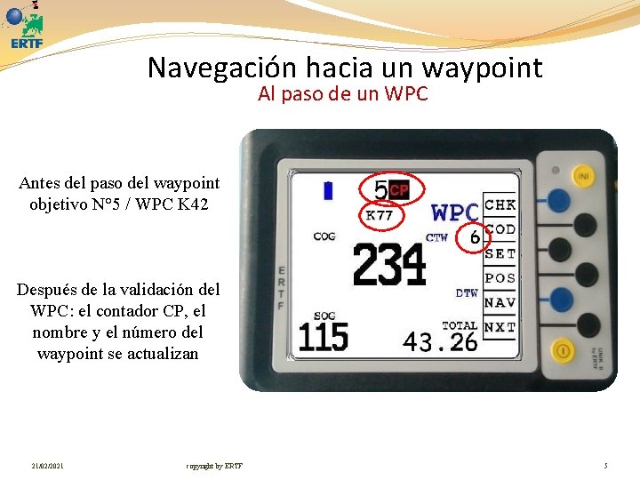 Navegación hacia un waypoint Al paso de un WPC Antes del paso del waypoint