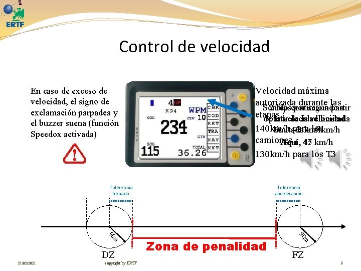 Control de velocidad En caso de exceso de velocidad, el signo de exclamación parpadea