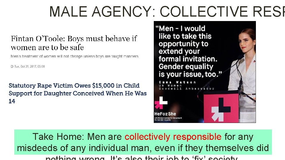 MALE AGENCY: COLLECTIVE RESP Take Home: Men are collectively responsible for any misdeeds of