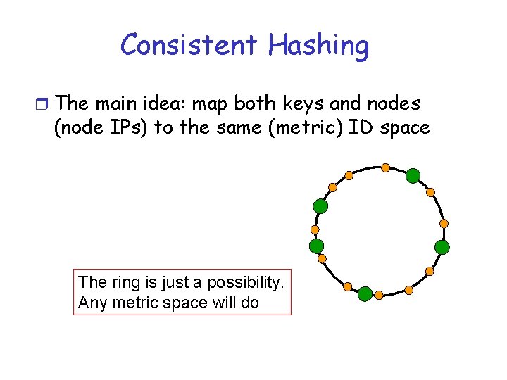 Consistent Hashing r The main idea: map both keys and nodes (node IPs) to