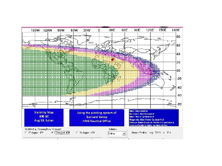 Visibility Map 440 BC Aug 13, Julian Using the plotting system of Bernard Yallop