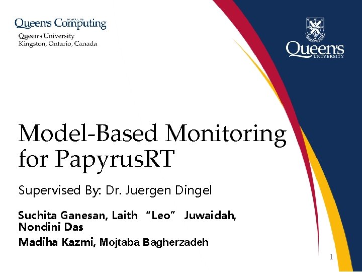 Model-Based Monitoring for Papyrus. RT Supervised By: Dr. Juergen Dingel Suchita Ganesan, Laith “Leo”