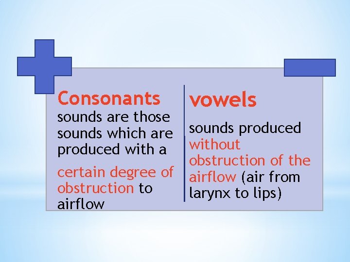Consonants sounds are those sounds which are produced with a vowels sounds produced without