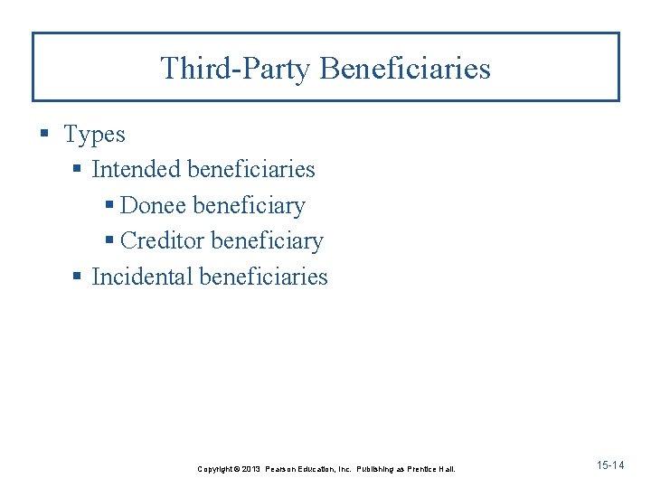 Third-Party Beneficiaries § Types § Intended beneficiaries § Donee beneficiary § Creditor beneficiary §