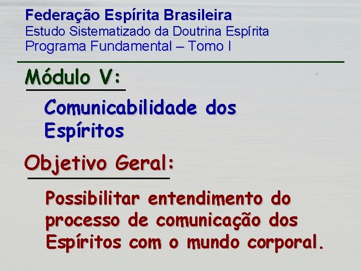 Federação Espírita Brasileira Estudo Sistematizado da Doutrina Espírita Programa Fundamental – Tomo I Módulo