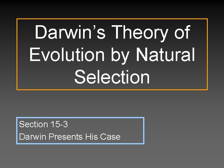 Darwin’s Theory of Evolution by Natural Selection Section 15 -3 Darwin Presents His Case