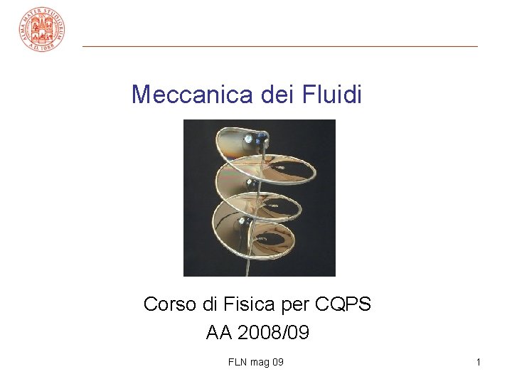 Meccanica dei Fluidi Corso di Fisica per CQPS AA 2008/09 FLN mag 09 1