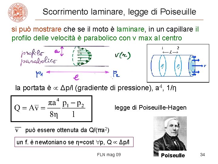 Scorrimento laminare, legge di Poiseuille si può mostrare che se il moto è laminare,