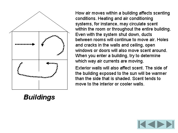 How air moves within a building affects scenting conditions. Heating and air conditioning systems,