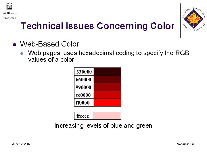 Technical Issues Concerning Color l Web-Based Color l Web pages, uses hexadecimal coding to