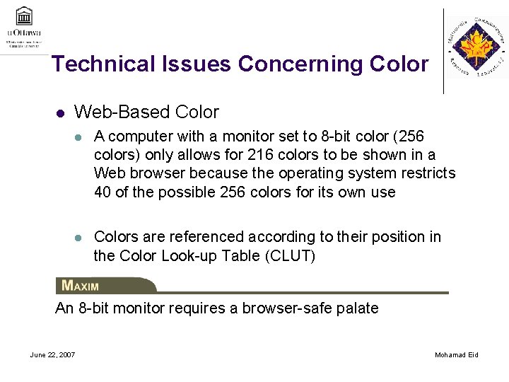 Technical Issues Concerning Color l Web-Based Color l A computer with a monitor set