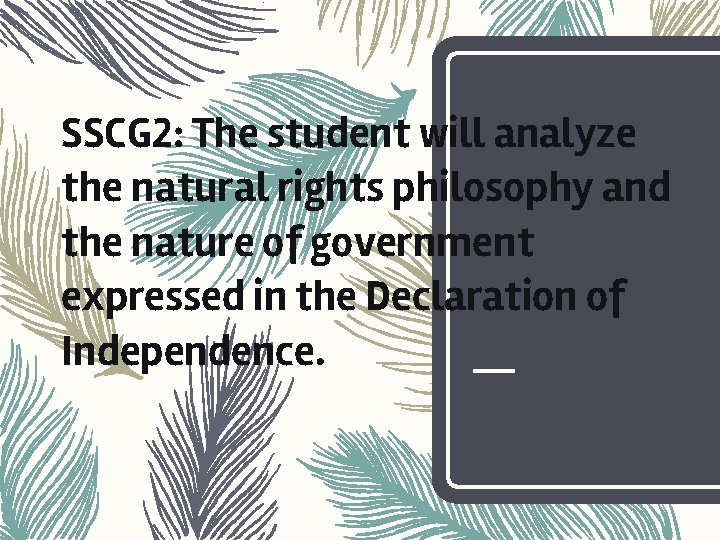 SSCG 2: The student will analyze the natural rights philosophy and the nature of