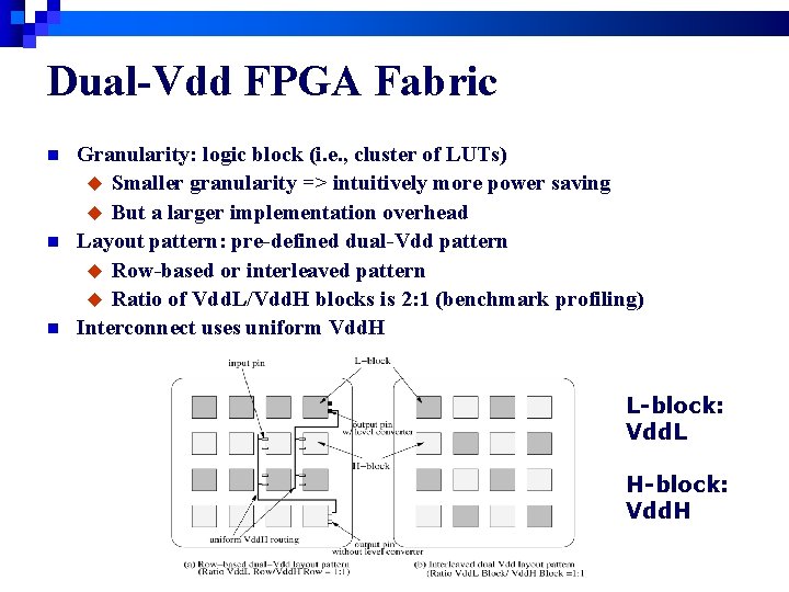 Dual-Vdd FPGA Fabric n n n Granularity: logic block (i. e. , cluster of