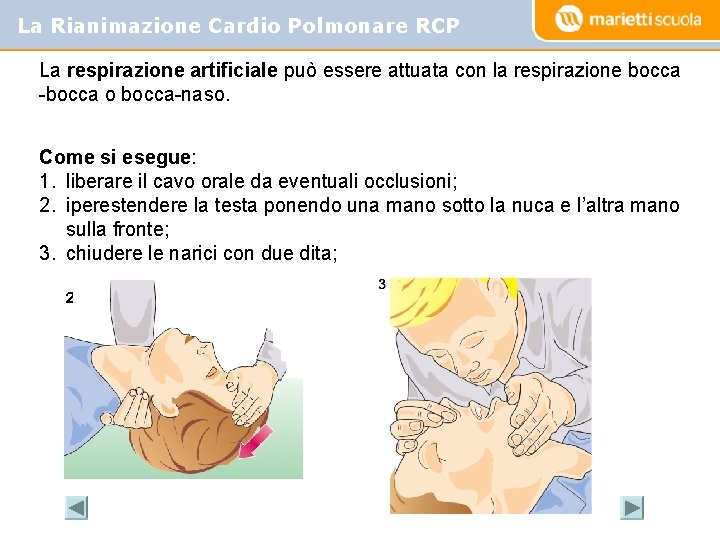 La Rianimazione Cardio Polmonare RCP La respirazione artificiale può essere attuata con la respirazione