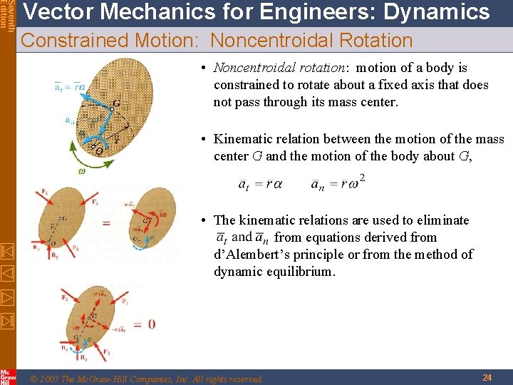 Seventh Edition Vector Mechanics for Engineers: Dynamics Constrained Motion: Noncentroidal Rotation • Noncentroidal rotation: Seventh Edition Vector Mechanics for Engineers: Dynamics Constrained Motion: Noncentroidal Rotation • Noncentroidal rotation: