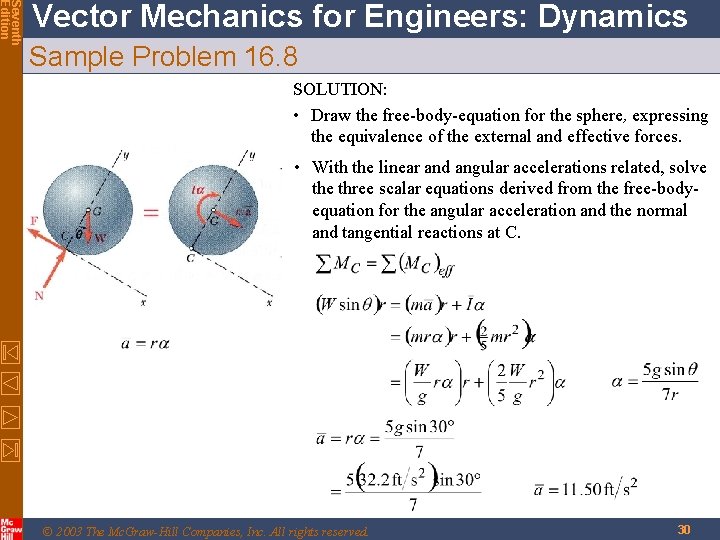 Seventh Edition Vector Mechanics for Engineers: Dynamics Sample Problem 16. 8 SOLUTION: • Draw Seventh Edition Vector Mechanics for Engineers: Dynamics Sample Problem 16. 8 SOLUTION: • Draw