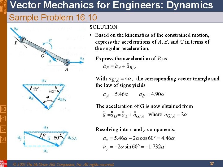 Seventh Edition Vector Mechanics for Engineers: Dynamics Sample Problem 16. 10 SOLUTION: • Based Seventh Edition Vector Mechanics for Engineers: Dynamics Sample Problem 16. 10 SOLUTION: • Based