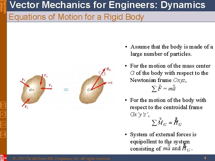 Seventh Edition Vector Mechanics for Engineers: Dynamics Equations of Motion for a Rigid Body Seventh Edition Vector Mechanics for Engineers: Dynamics Equations of Motion for a Rigid Body