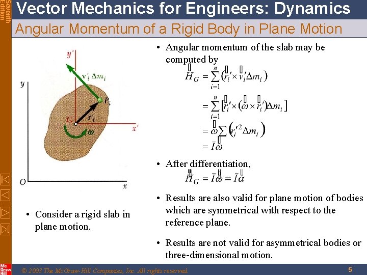Seventh Edition Vector Mechanics for Engineers: Dynamics Angular Momentum of a Rigid Body in Seventh Edition Vector Mechanics for Engineers: Dynamics Angular Momentum of a Rigid Body in