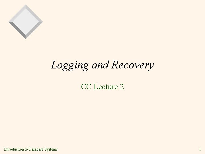 Logging and Recovery CC Lecture 2 Introduction to Database Systems 1 