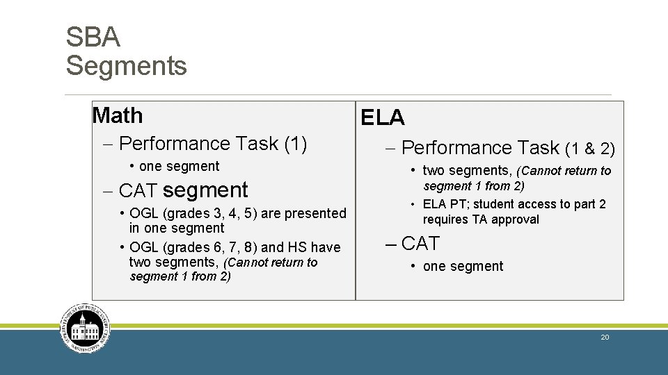 SBA Segments Math - Performance Task (1) • one segment - CAT segment • SBA Segments Math - Performance Task (1) • one segment - CAT segment •