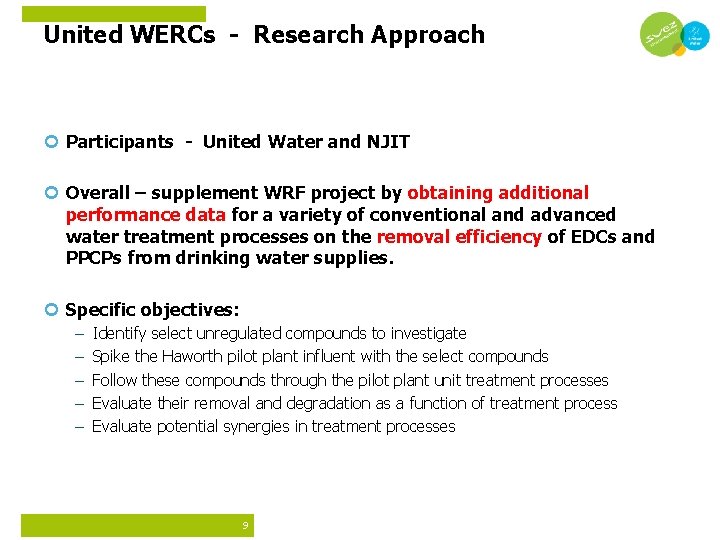 United WERCs - Research Approach Participants - United Water and NJIT Overall – supplement