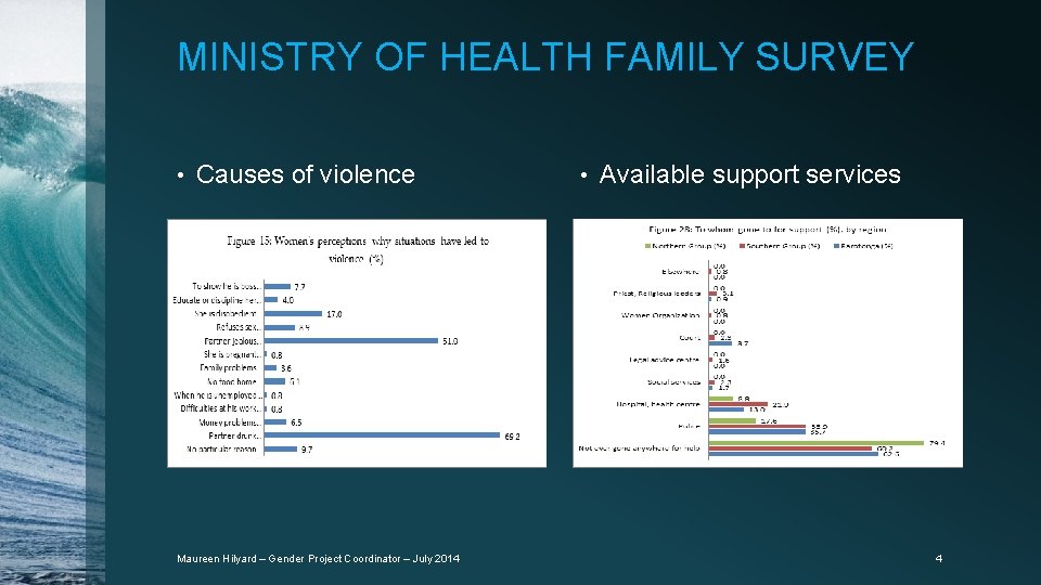 MINISTRY OF HEALTH FAMILY SURVEY • Causes of violence Maureen Hilyard – Gender Project