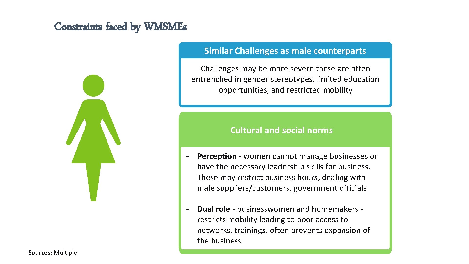 Constraints faced by WMSMEs Similar Challenges as male counterparts Challenges may be more severe