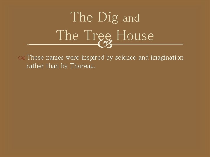 The Dig and The Tree House These names were inspired by science and imagination