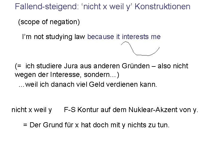 Fallend-steigend: ‘nicht x weil y’ Konstruktionen (scope of negation) I’m not studying law because