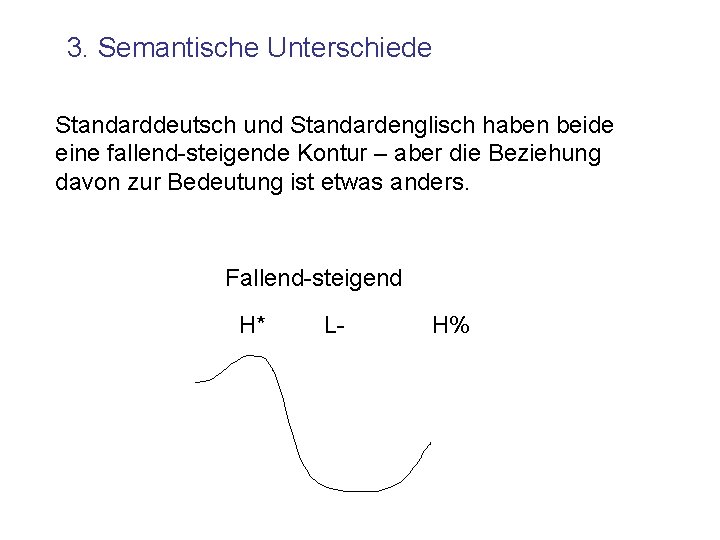 3. Semantische Unterschiede Standarddeutsch und Standardenglisch haben beide eine fallend-steigende Kontur – aber die