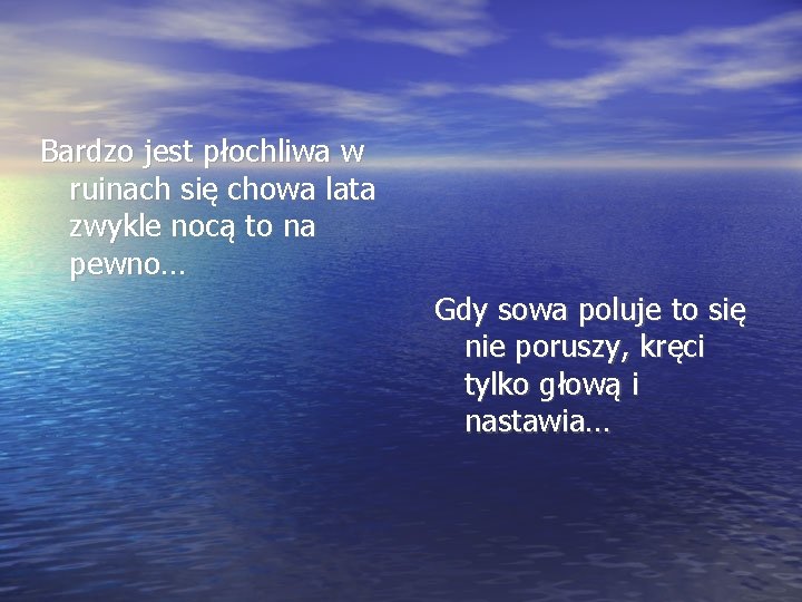 Bardzo jest płochliwa w ruinach się chowa lata zwykle nocą to na pewno… Gdy