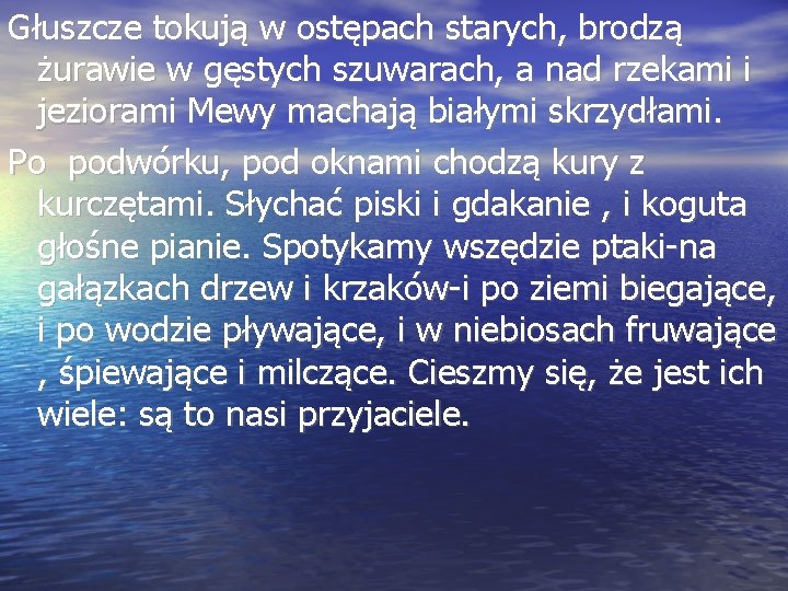 Głuszcze tokują w ostępach starych, brodzą żurawie w gęstych szuwarach, a nad rzekami i