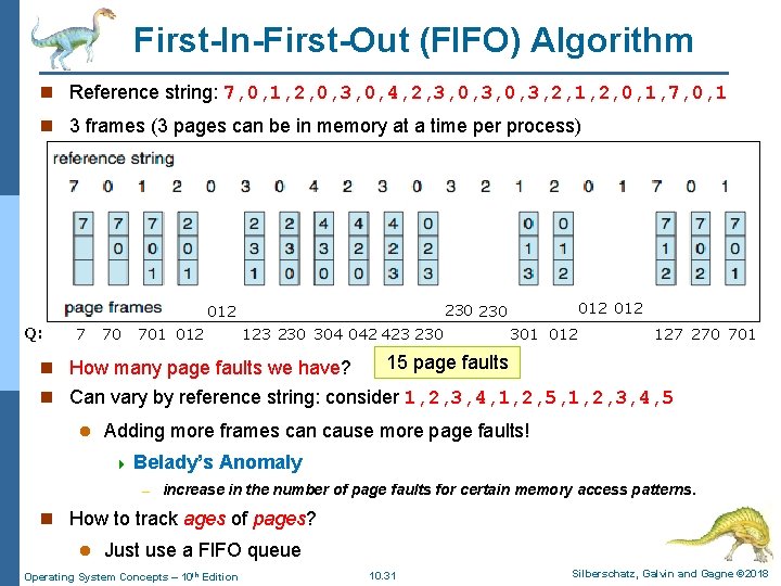 First-In-First-Out (FIFO) Algorithm n Reference string: 7, 0, 1, 2, 0, 3, 0, 4,